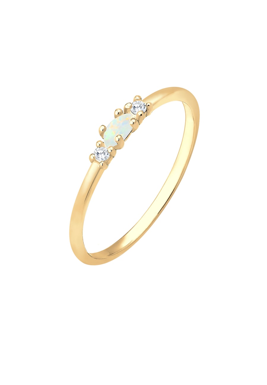 Elli Damski vintage z kryształami cyrkonii i opalem w pozłacanym srebrze próby 925 Sterling Silver Pierścionki 1 ct