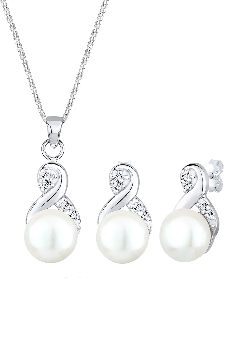 Elli Damski symbol nieskończoności Elegancki zestaw kolczyków sztyftowych z perły hodowlana słodkowodna i kryształami w srebrze 925 Sterling Silver Zestawy 1 ct