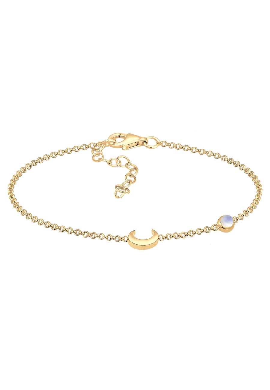 Elli Damski Półksiężyc gwiazdy filigranowy z kamieniem księżycowym w pozłacanym srebrze 925 Sterling Silver Bransoletki 1 ct