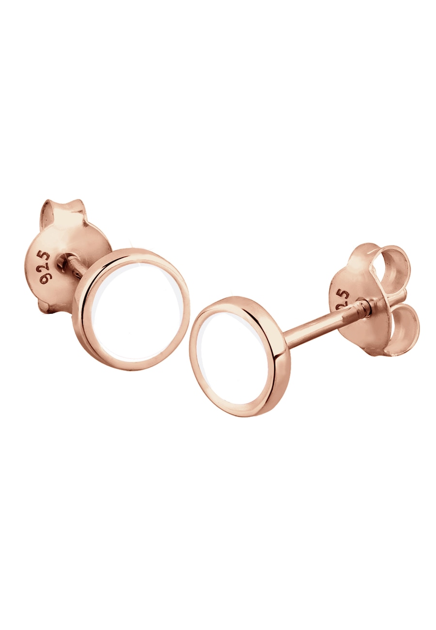 Elli Damskie kolczyki sztyfty koło geo z emalią białą w srebrze 925 Sterling Silver Kolczyki 1 ct