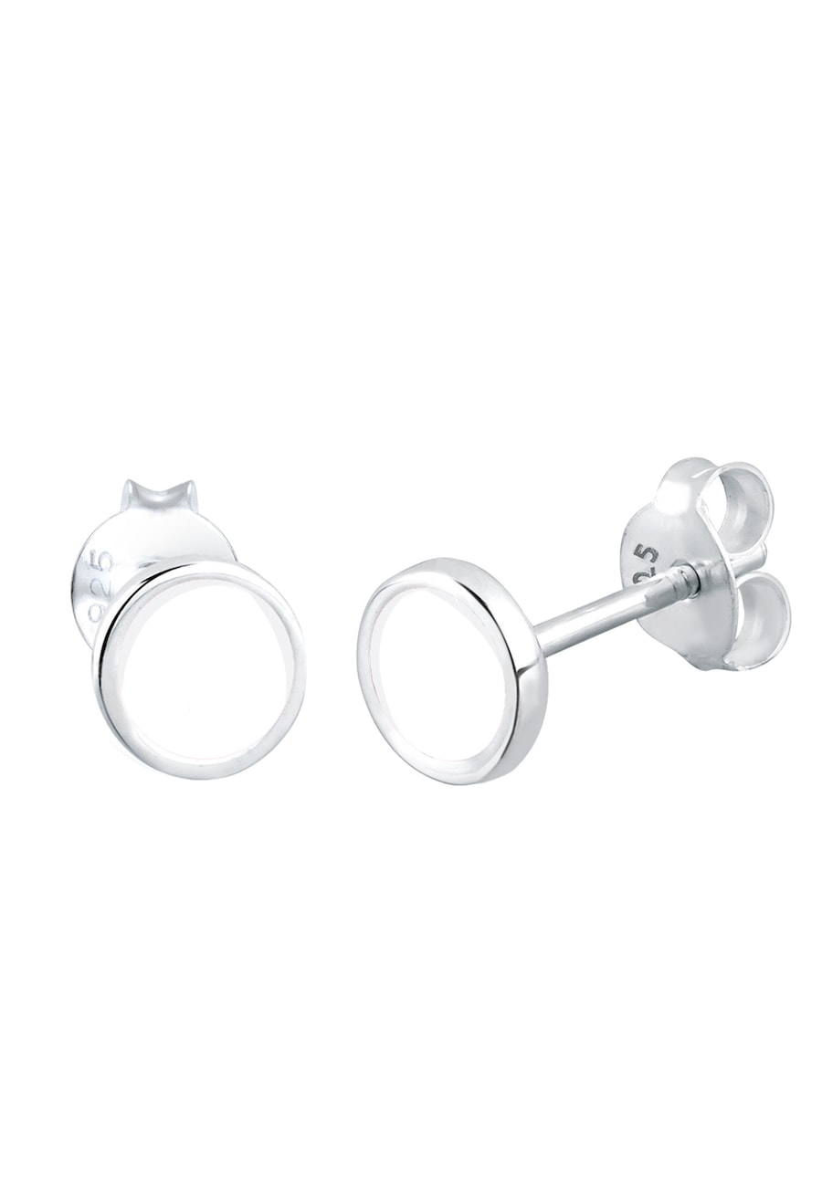 Elli Damskie kolczyki sztyfty koło geo z emalią białą w srebrze 925 Sterling Silver Kolczyki 1 ct