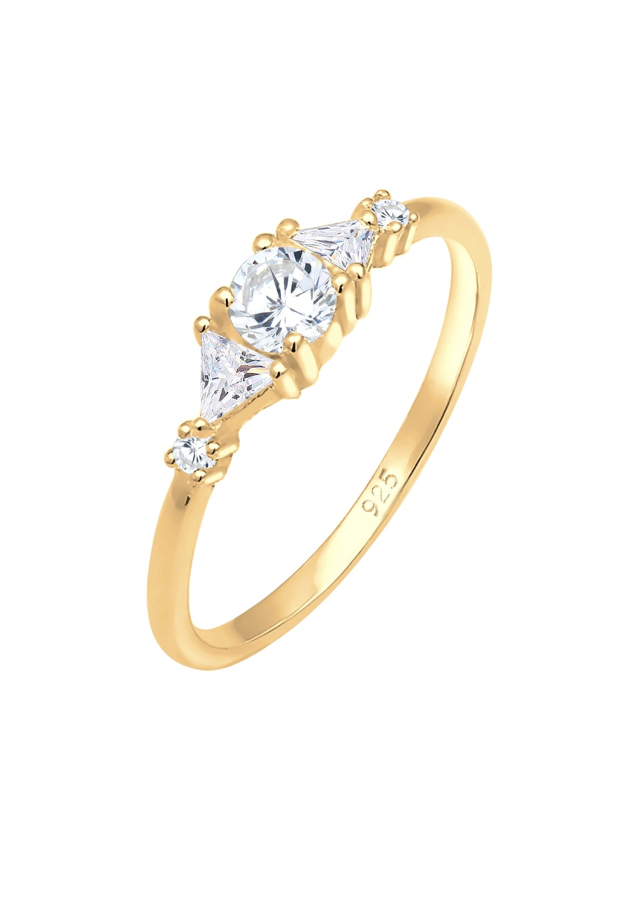 Elli PREMIUM Damskie Filigranowe Geo mieniące się kryształami cyrkonii w pozłacanym srebrze 925 Sterling Silver Pierścionki 1 ct