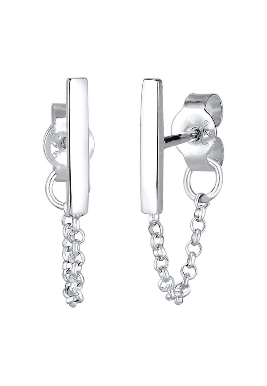Elli Damskie kolczyki sztyfty łańcuszek podłużne Geo Basic Trend w srebrze 925 Sterling Silver Kolczyki 1 ct