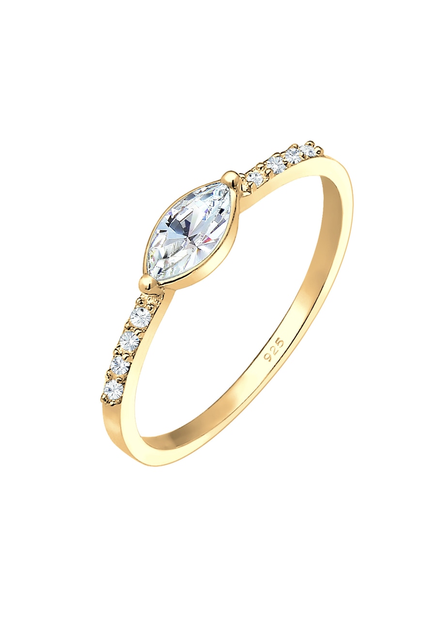 Elli Damski zaręczynowy eleganckie z kryształami w srebrze próby 925 Sterling Silver pozłacany Pierścionki 1 ct