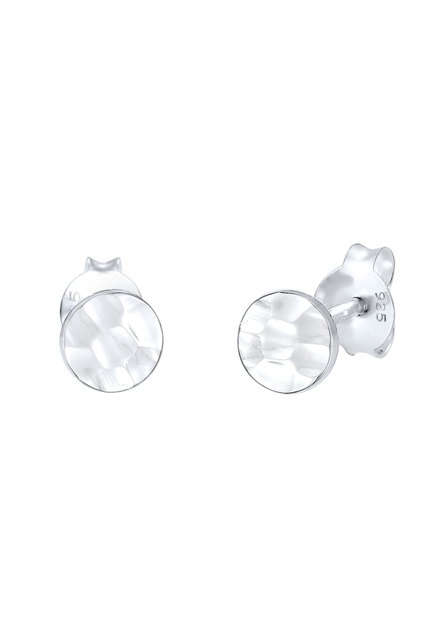 Elli Damskie kolczyki sztyfty koło młotkowane Organic w srebrze 925 Sterling Silver Kolczyki 1 ct