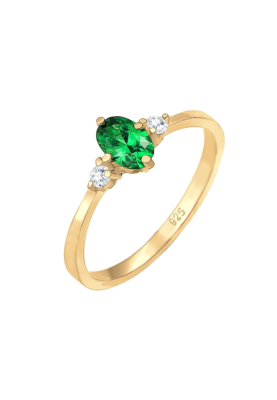 Elli Damska obrączka elegancka z zielonymi kryształami cyrkonii w srebrze próby 925 Sterling Silver Pierścionki 1 ct Damski