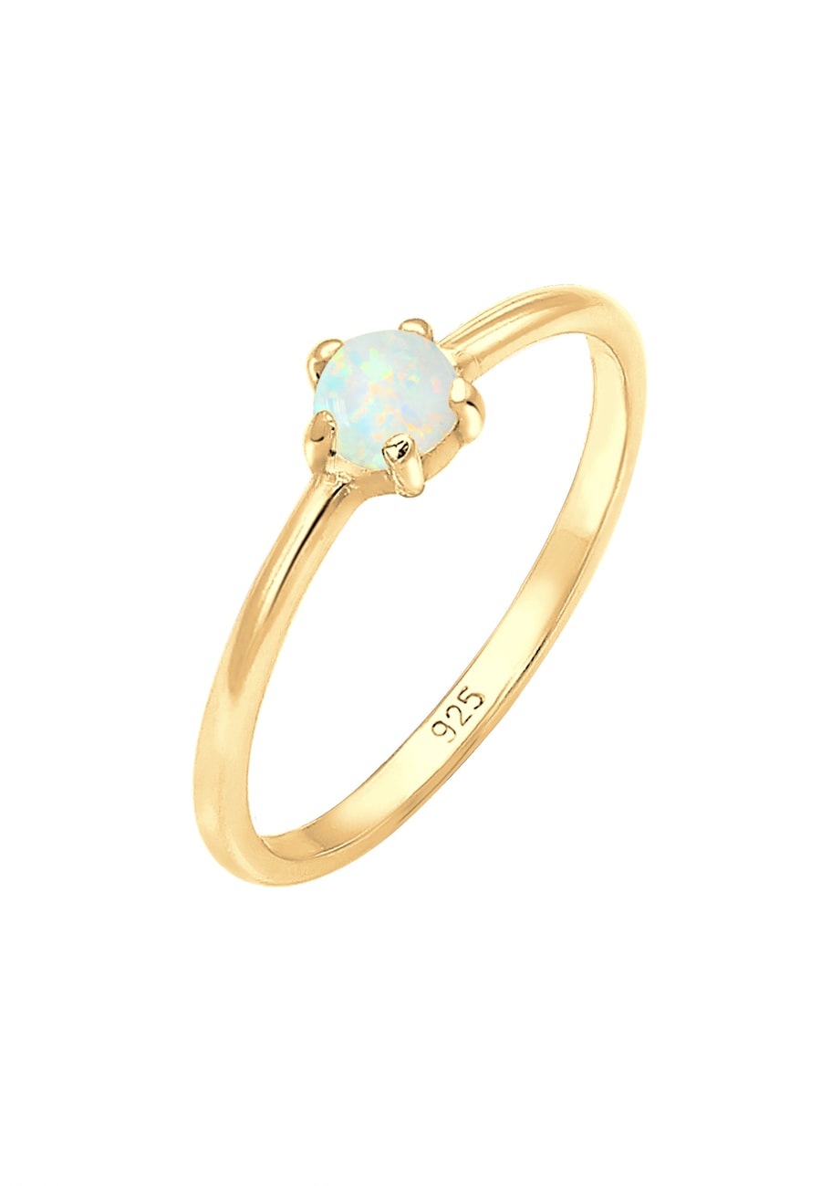 Elli Damska obrączka Basic Geo z syntetycznym opalem w srebrze próby 925 Sterling Silver Pierścionki 1 ct Damski