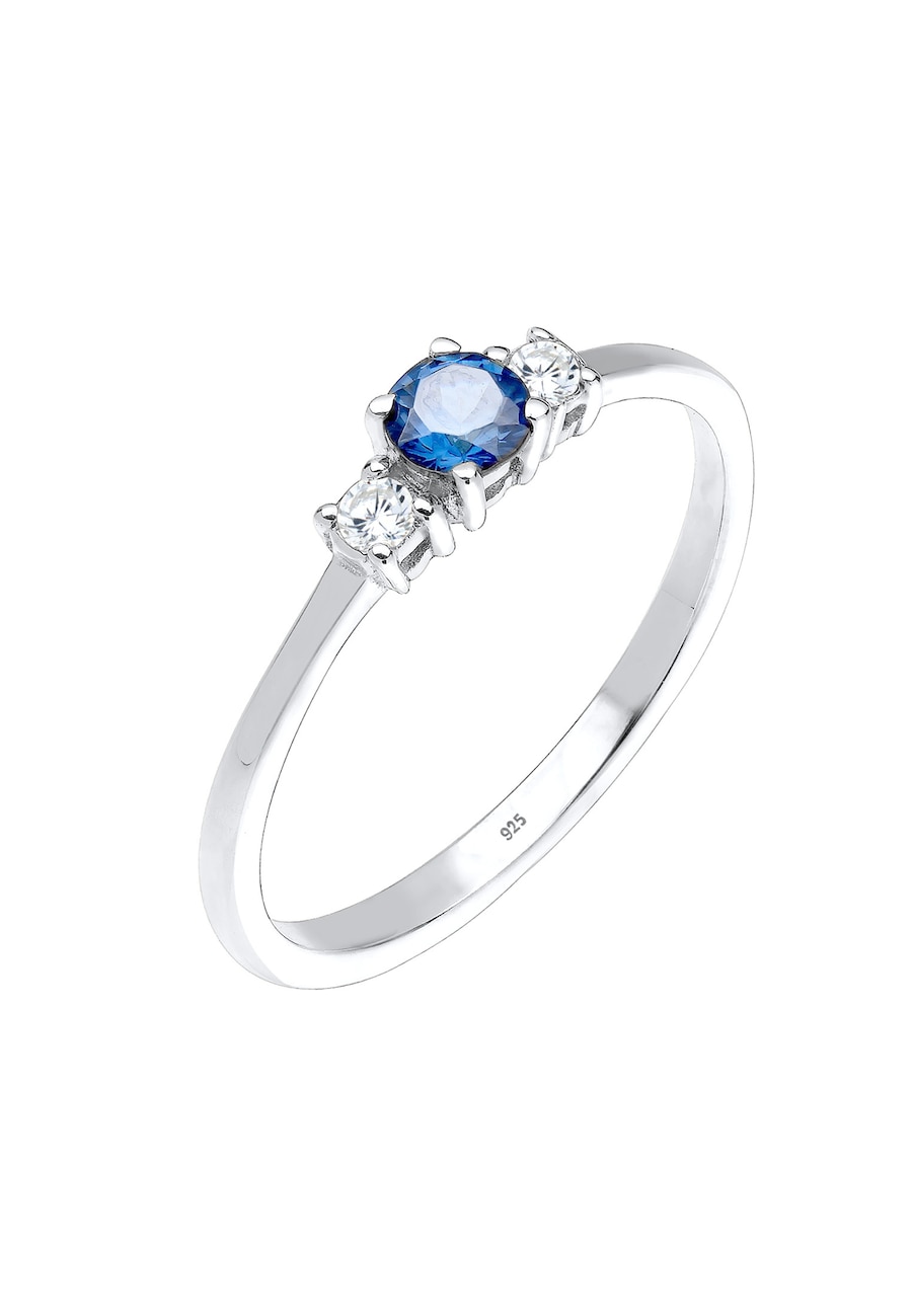 Elli Damski zaręczynowy klasyczny z syntetycznym szafirem i kryształami cyrkonii w srebrze 925 Sterling Silver Pierścionki 1 ct