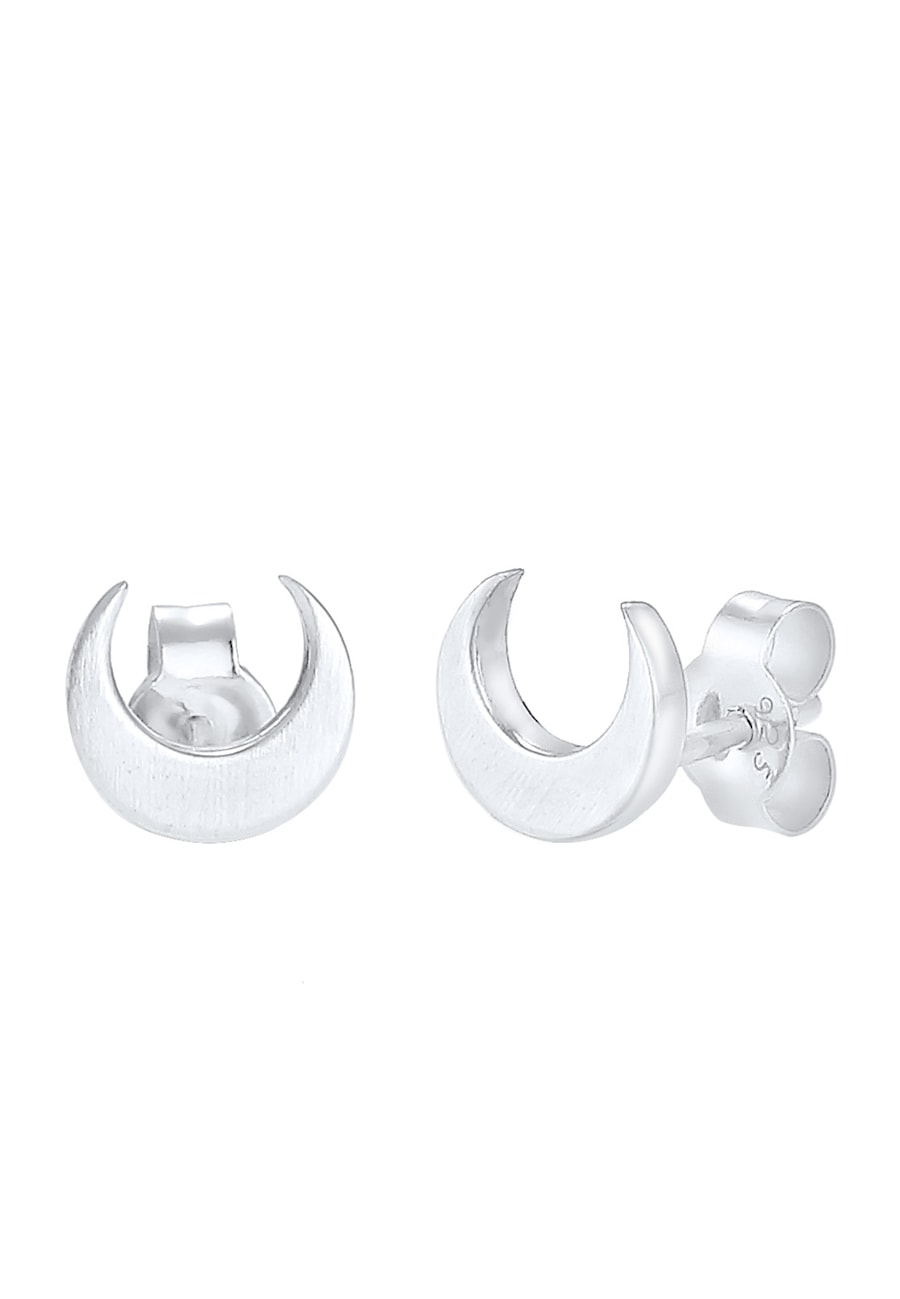 Elli Damskie kolczyki sztyfty półksiężyc Luna Basic Matt ze srebra próby 925 Sterling Silver Kolczyki 1 ct