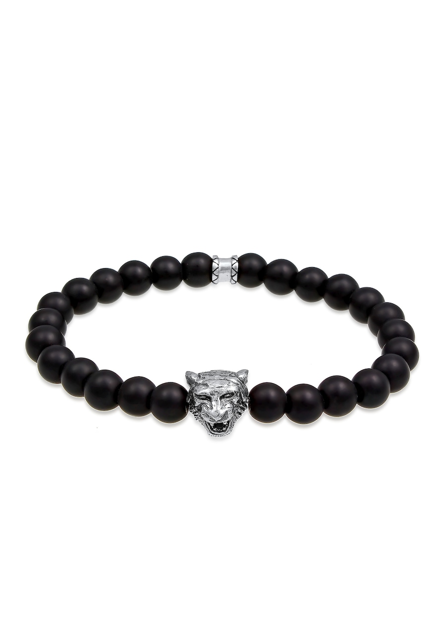 KUZZOI Męska głowa tygrysa onyks w srebrze oksydowanym 925 Sterling Silver Bransoletki 1 ct Męskie