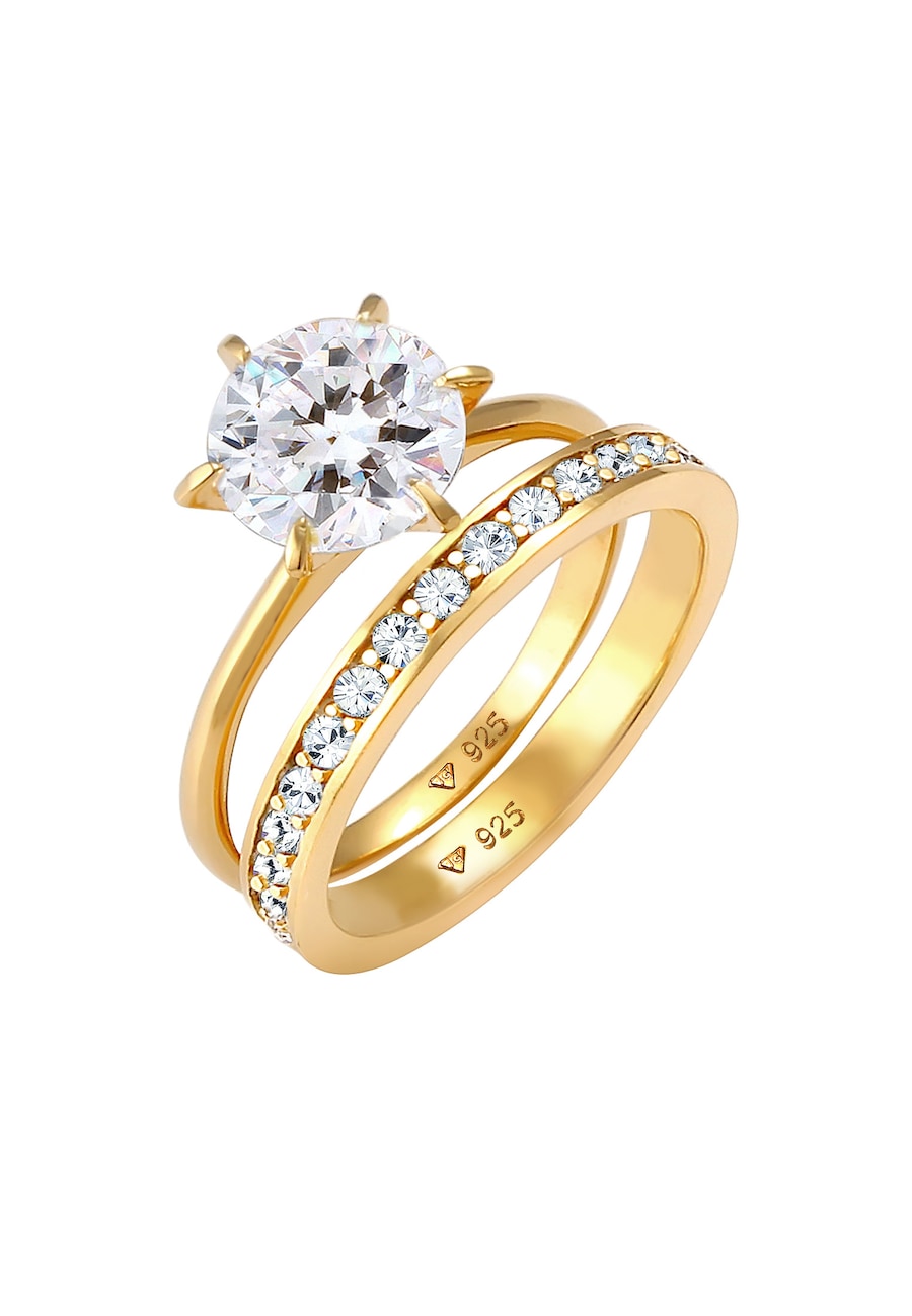 Elli Damska obrączka zestaw soliter glamour z kryształami w srebrze próby 925 Sterling Silver Pierścionki 1 ct Damski