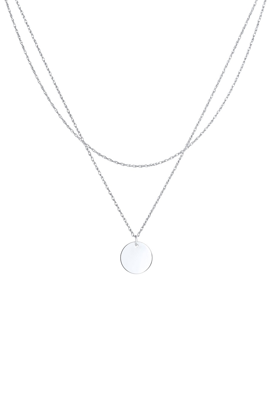 Elli Damski zestaw warstwowy płytka koło Basic Minimal w pozłacanym srebrze 925 Sterling Silver Naszyjniki 1 ct