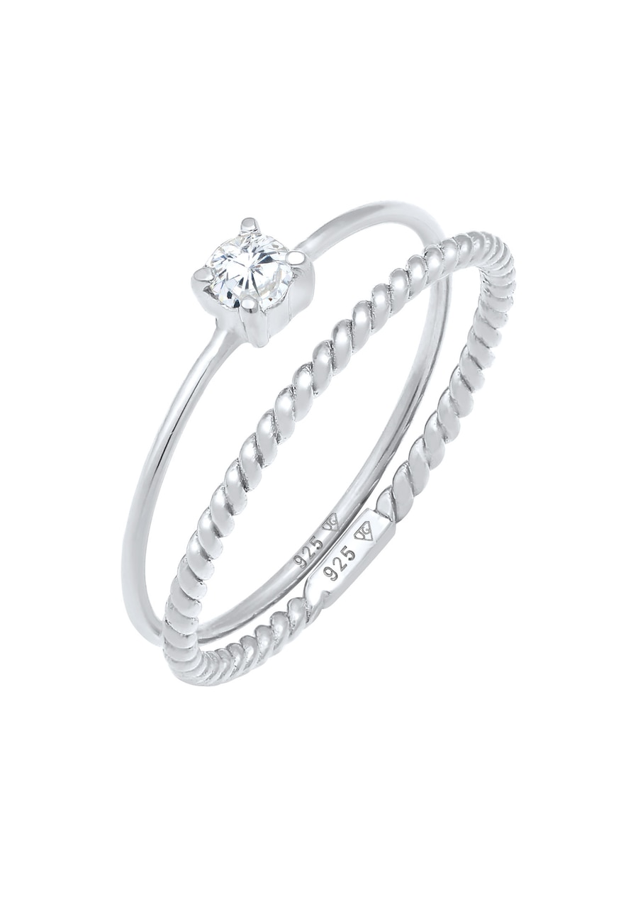 Elli Damski zestaw pierścieni Twisted Trend Blogger z cyrkoniami w pozłacanym srebrze próby 925 Sterling Silver Pierścionki 1 ct