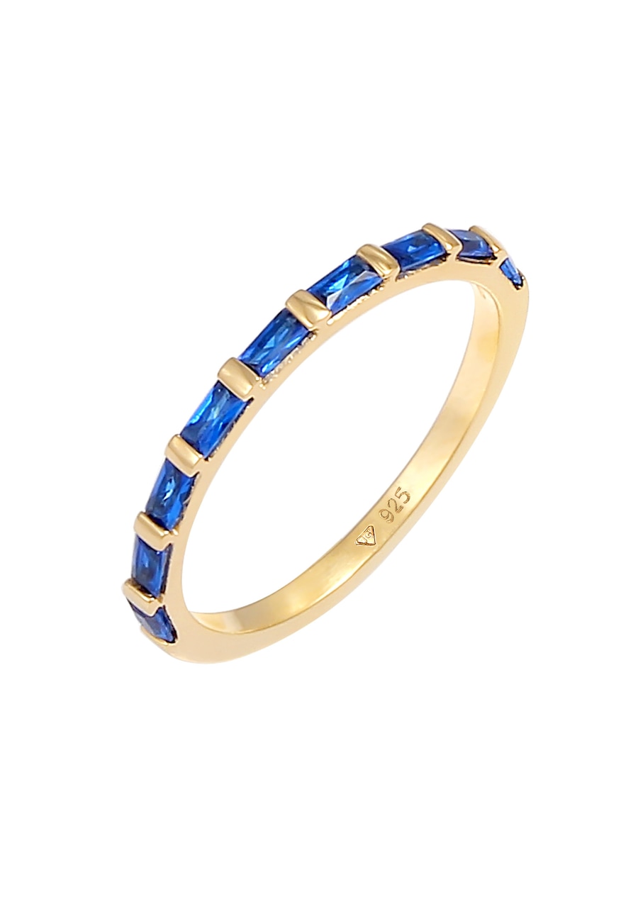 Elli PREMIUM Damska obrączka błyszcząca z syntetycznym szafirem w pozłacanym srebrze 925 Sterling Silver Pierścionki 1 ct Damski