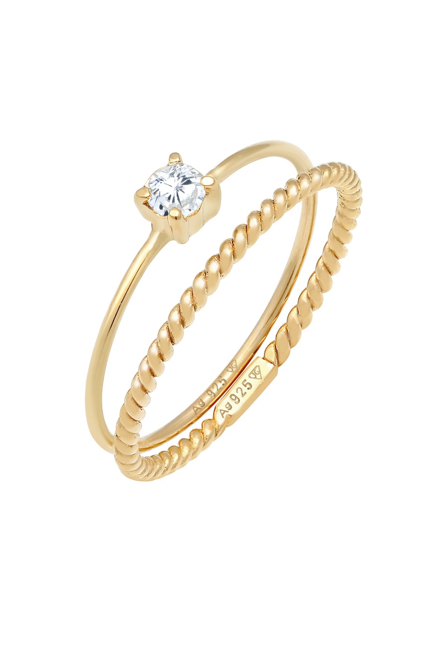 Elli Damski zestaw pierścieni Twisted Trend Blogger z cyrkoniami w pozłacanym srebrze próby 925 Sterling Silver Pierścionki 1 ct
