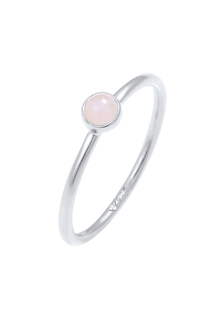 Elli Damski do łączenia Basic Minimal Stack z różowym kwarcem w pozłacanym srebrze 925 Sterling Silver Pierścionki 1 ct