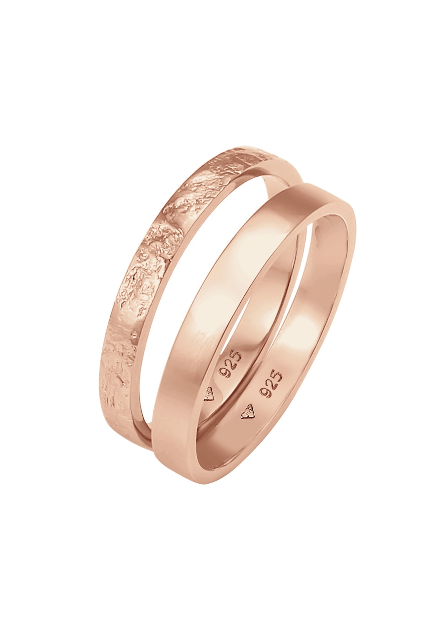 Elli Damski zestaw Basic Look młotkowany w srebrze próby 925 Sterling Silver Pierścionki 1 ct