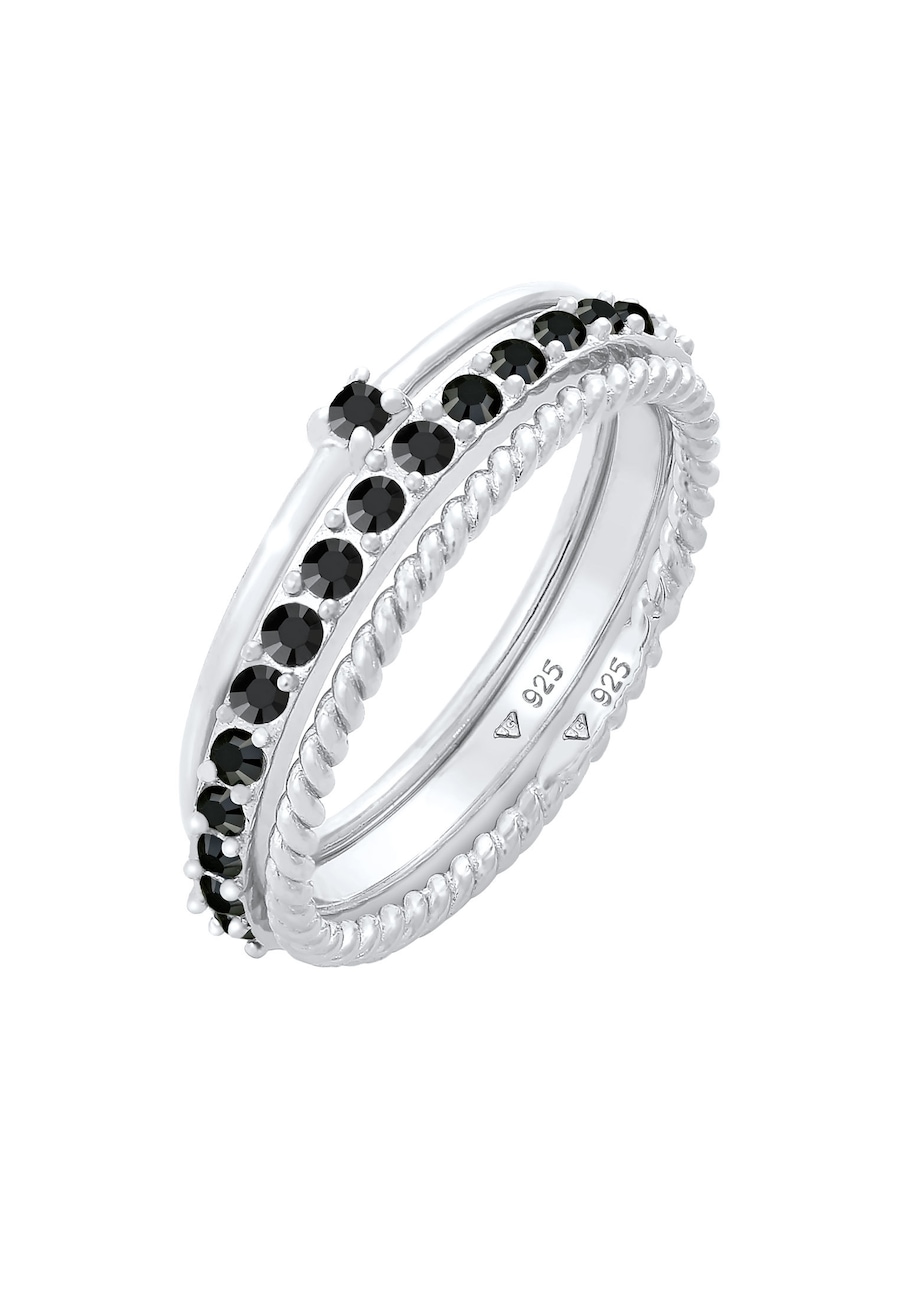 Elli Damski zestaw elegancki Solitaire skręcony Twisted Trend z czarnym kryształem w srebrze925 Sterling Silver Pierścionki 1 ct