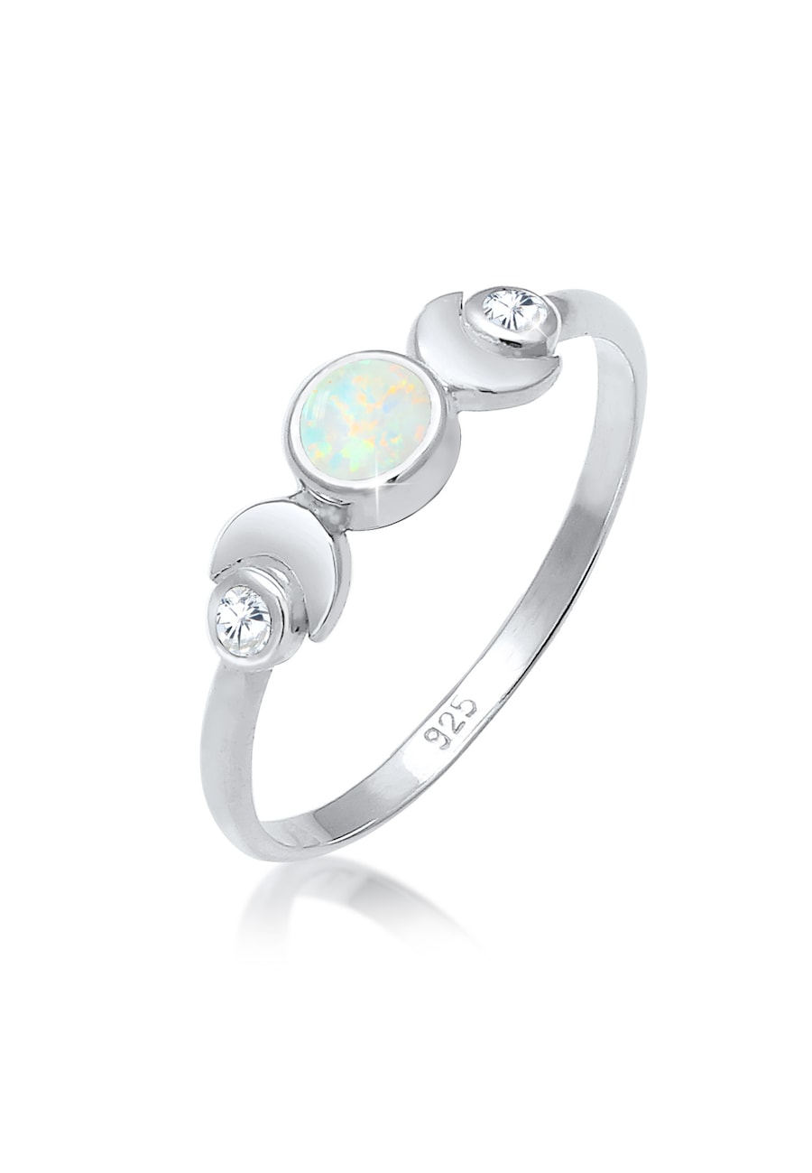 Elli Damski półksiężyc Astro Vintage Design z opalem i cyrkonią w srebrze 925 Sterling Silver Pierścionki 1 ct