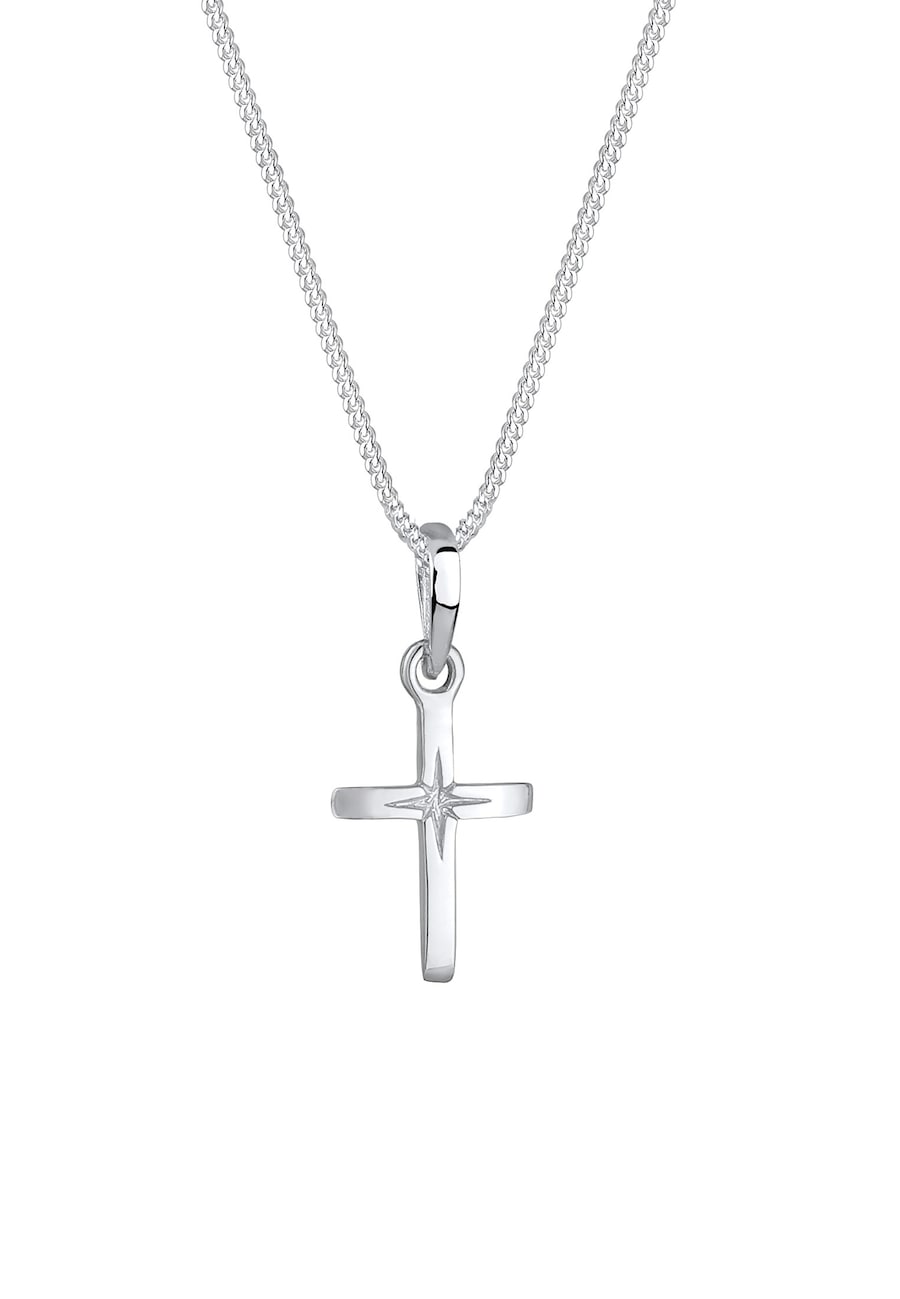 Elli Damski wisiorek krzyżyk z wygrawerowaną gwiazdą filigranowy wykonany ze srebra próby 925 Sterling Silver Naszyjniki 1 ct