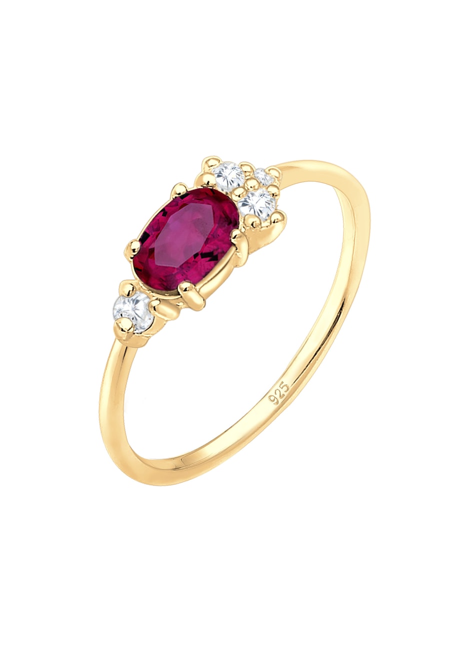 Elli PREMIUM Damski zaręczyny z syntetycznym rubinem i kryształami cyrkonii w pozłacanym srebrze 925 Sterling Silver Pierścionki 1 ct