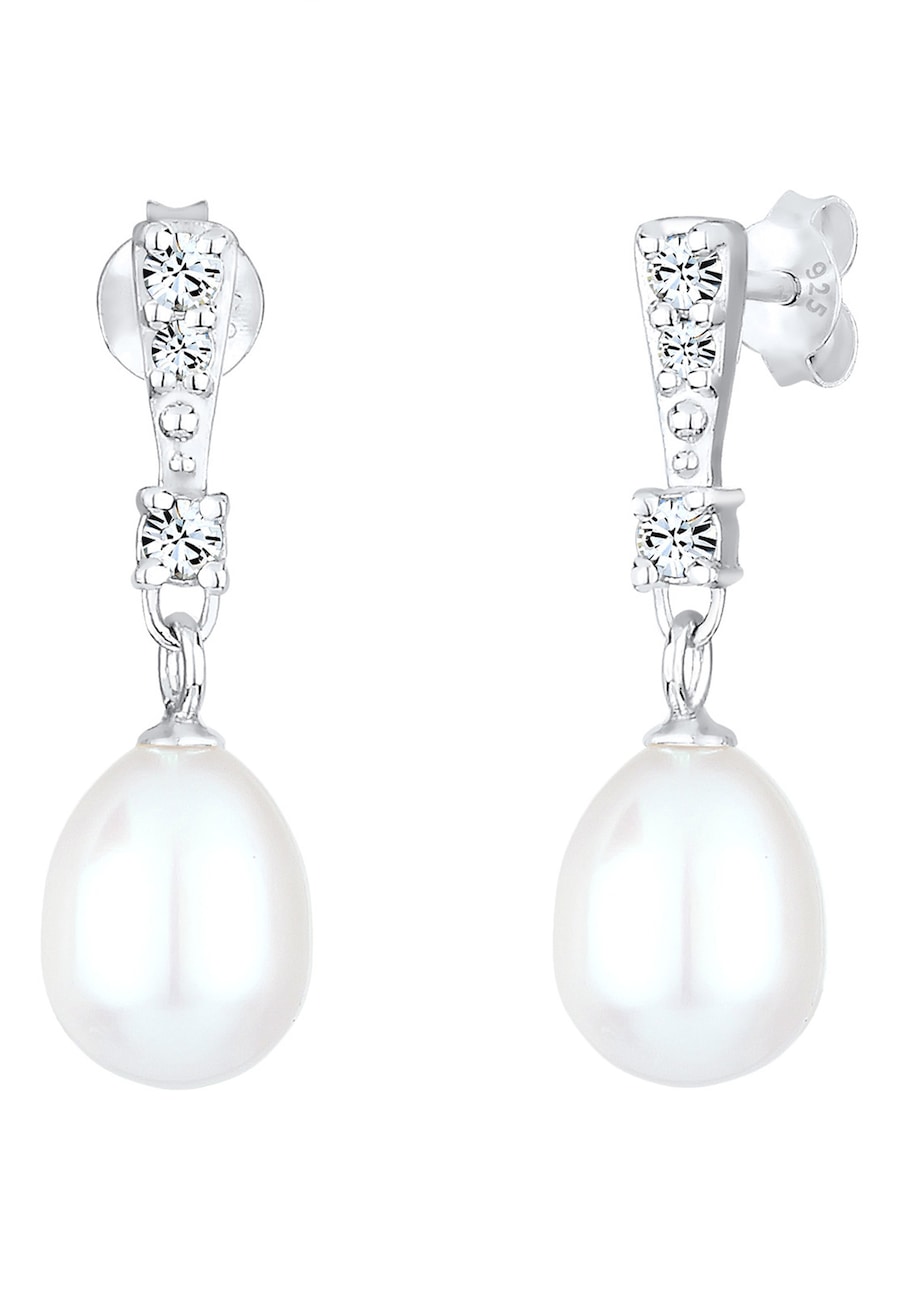 Elli Damskie kolczyki wiszące eleganckie Panna Młoda z kryształami i perłą hodowlana słodkowodną ze srebra srebro 925 Sterling Silver. Kolczyki 1 ct
