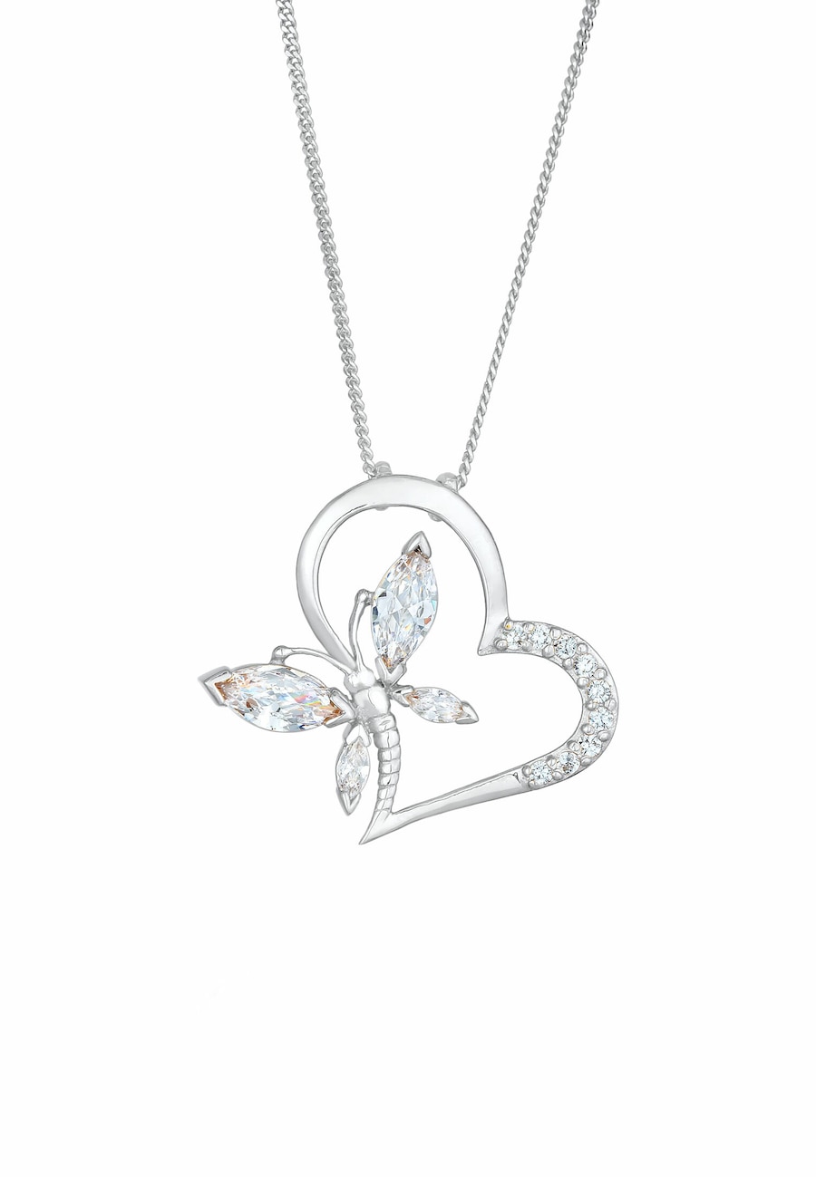 Elli Damski Serce Motyla wisior Elegancki z kryształami cyrkonii w srebrze próby 925 Sterling Silver Naszyjniki 1 ct