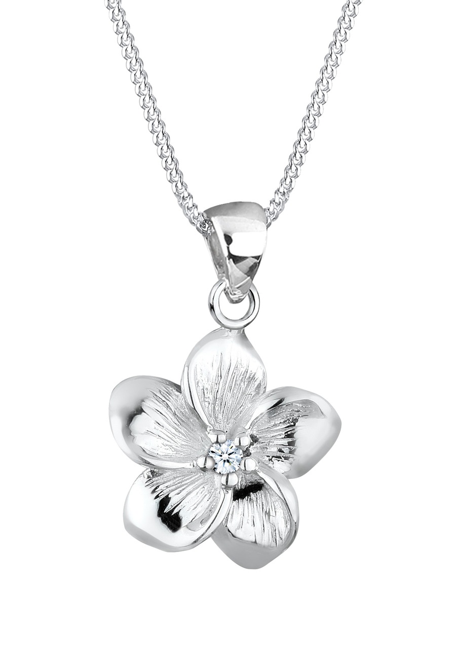 Elli DIAMONDS Damski kwiat Frangipani z diamentem (0.03 ct ) w srebrze 925 Sterling Silver Naszyjniki 1 ct