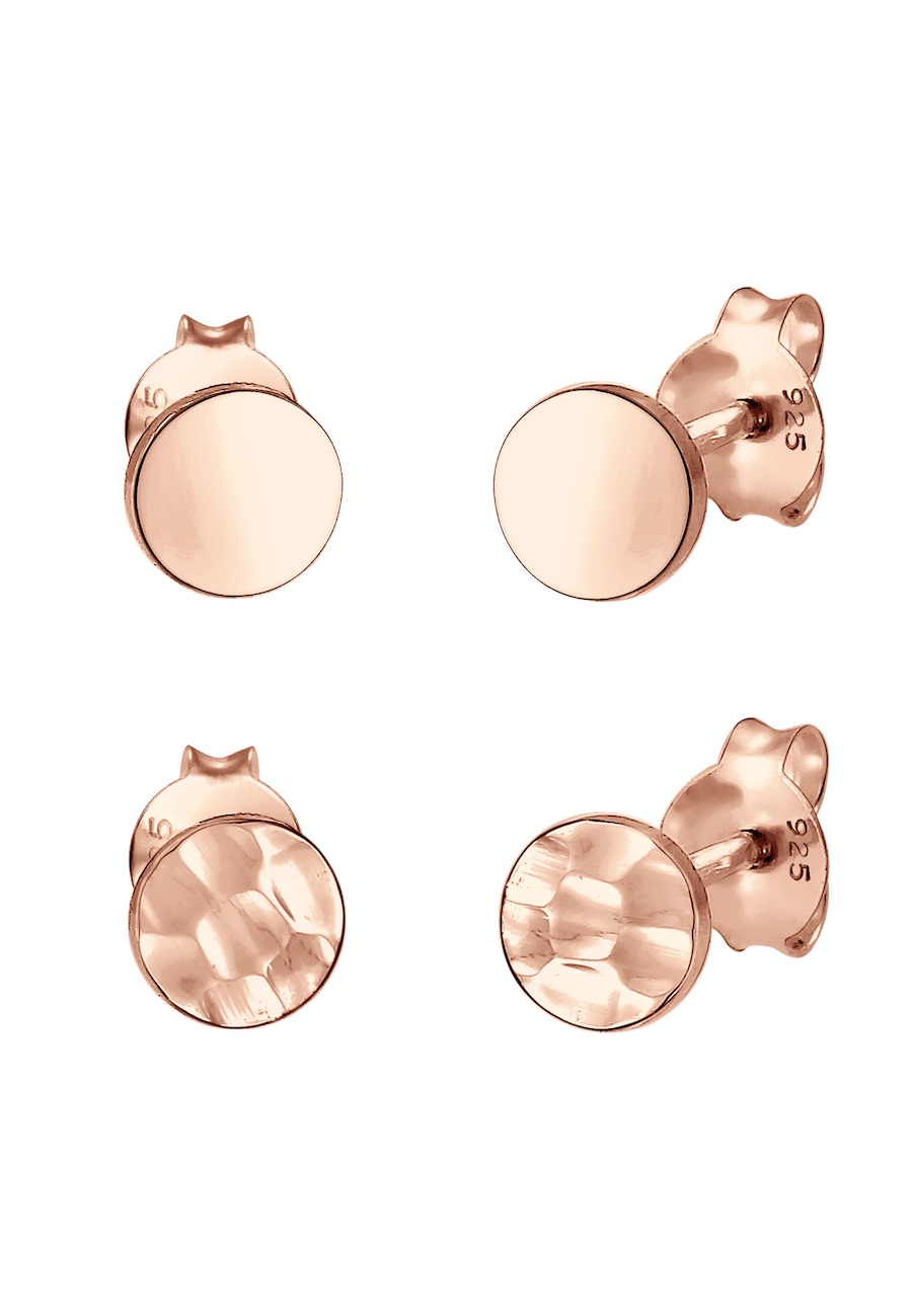 Elli Damskie kolczyki sztyfty zestaw 2 sztuk młotkowane błyszczące w srebrze 925 Sterling Silver Kolczyki 1 ct