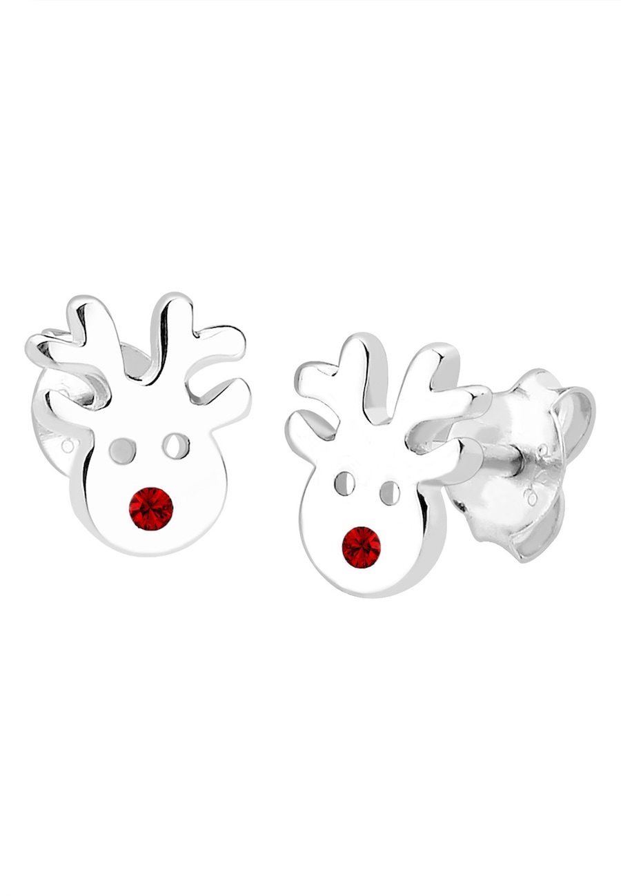 Elli Kolczyki sztyfty dla dzieci motyw renifera zabawa z kryształami w srebrze próby 925 Sterling Silver 1 ct Damski