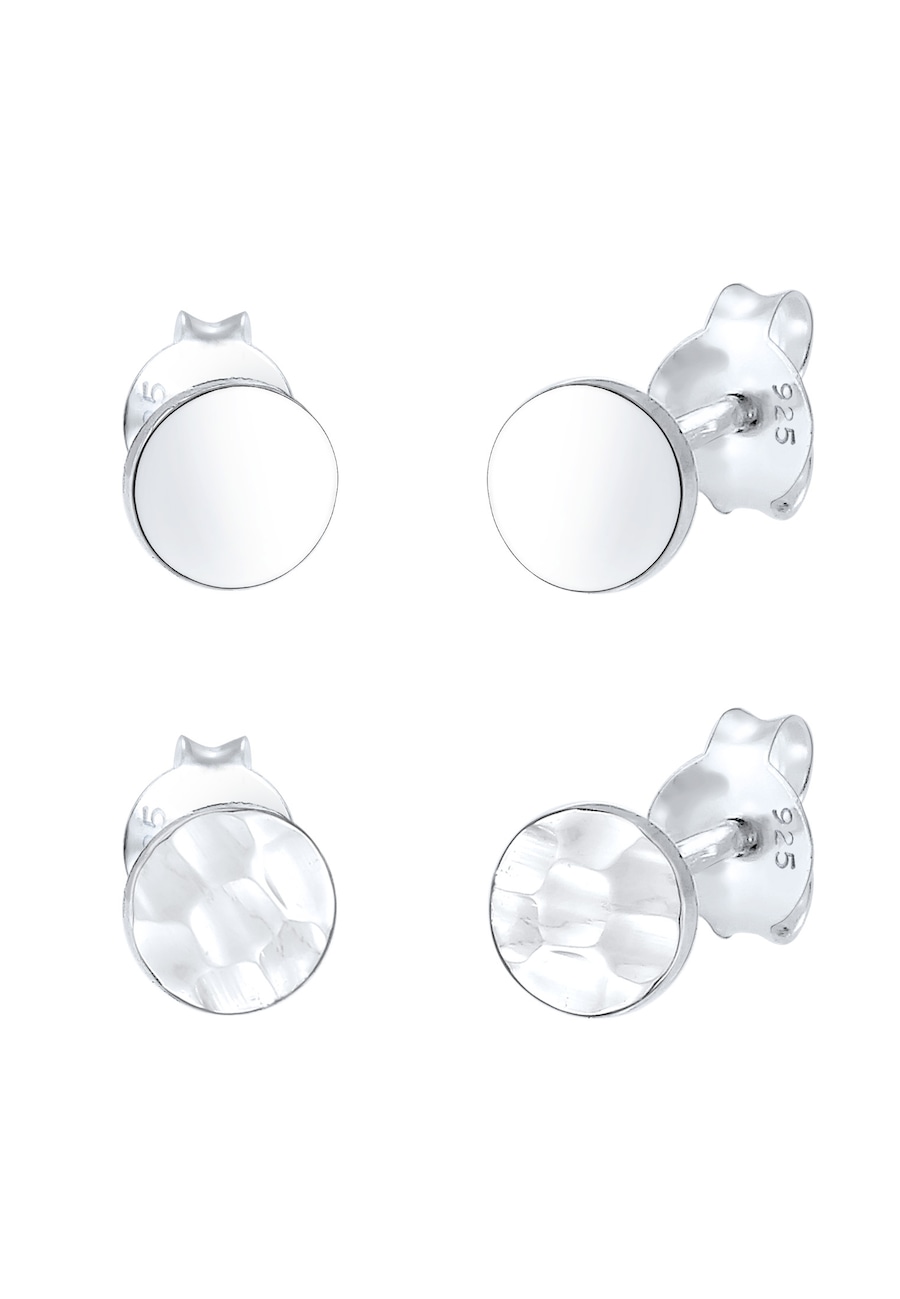 Elli Damskie kolczyki sztyfty zestaw 2 sztuk młotkowane błyszczące w srebrze 925 Sterling Silver Kolczyki 1 ct