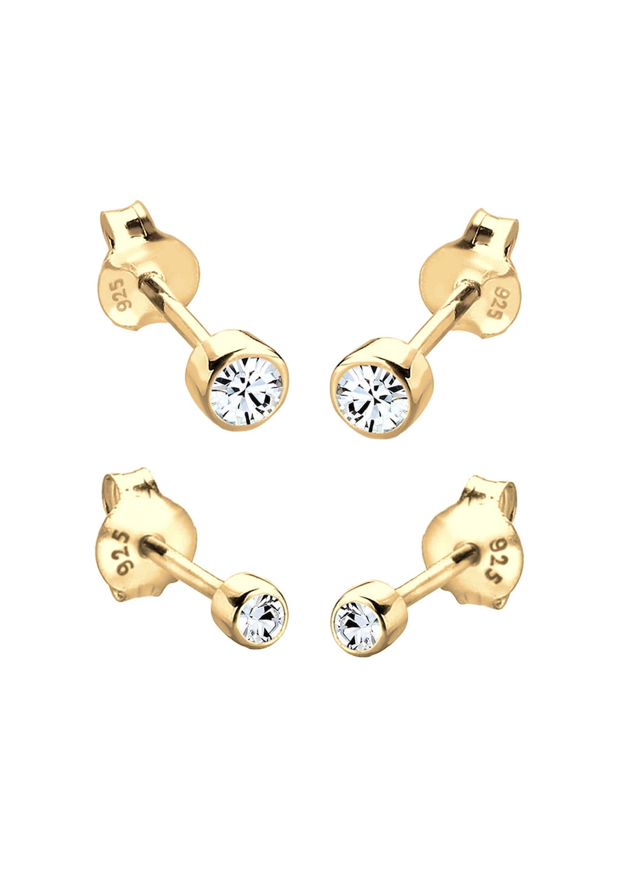 Elli Damskie kolczyki sztyfty zestaw 2 z kryształem ze srebra próby 925 Sterling Silver Kolczyki 1 ct