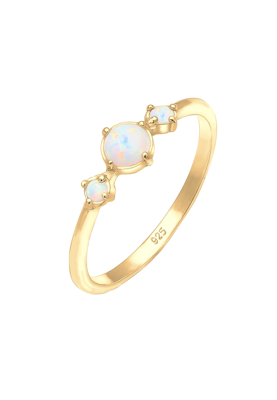 Elli Damska obrączka Geo Vintage Trend z syntetycznym opalem w srebrze próby 925 Sterling Silver Pierścionki 1 ct Damski