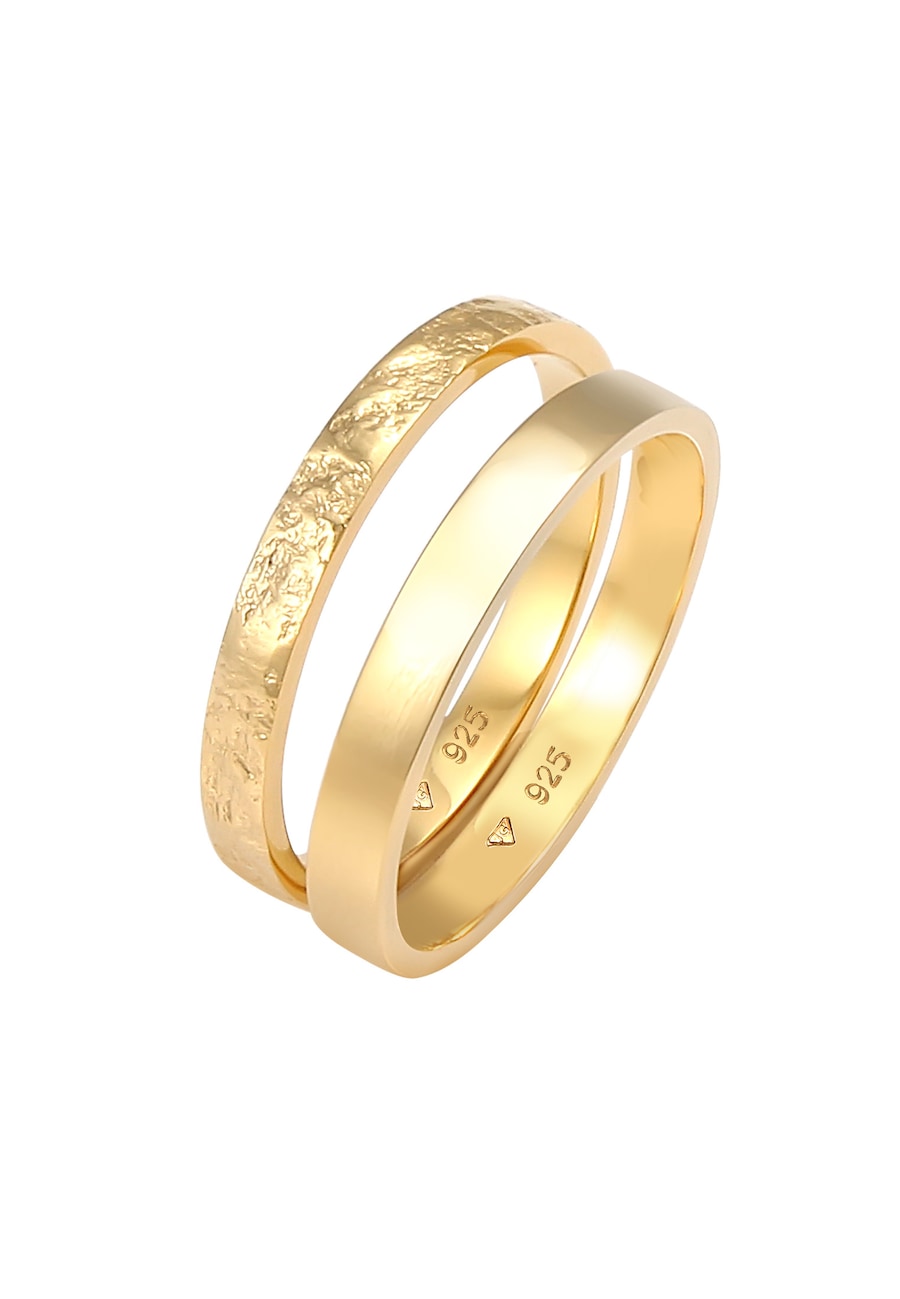 Elli Damski zestaw Basic Look młotkowany w srebrze próby 925 Sterling Silver Pierścionki 1 ct