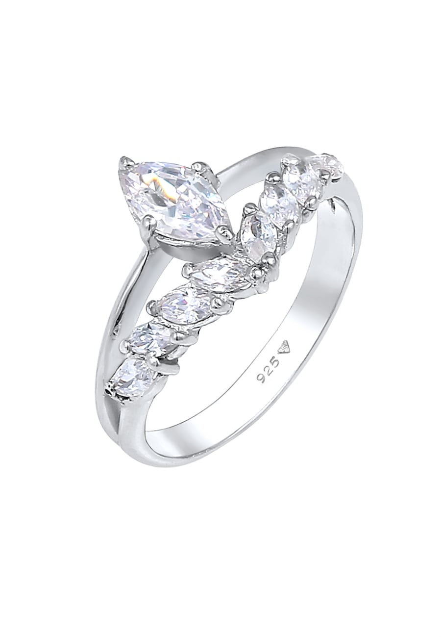 Elli PREMIUM Damski mieniący się elegancki z kryształami cyrkonii w pozłacanym srebrze 925 Sterling Silver Pierścionki 1 ct