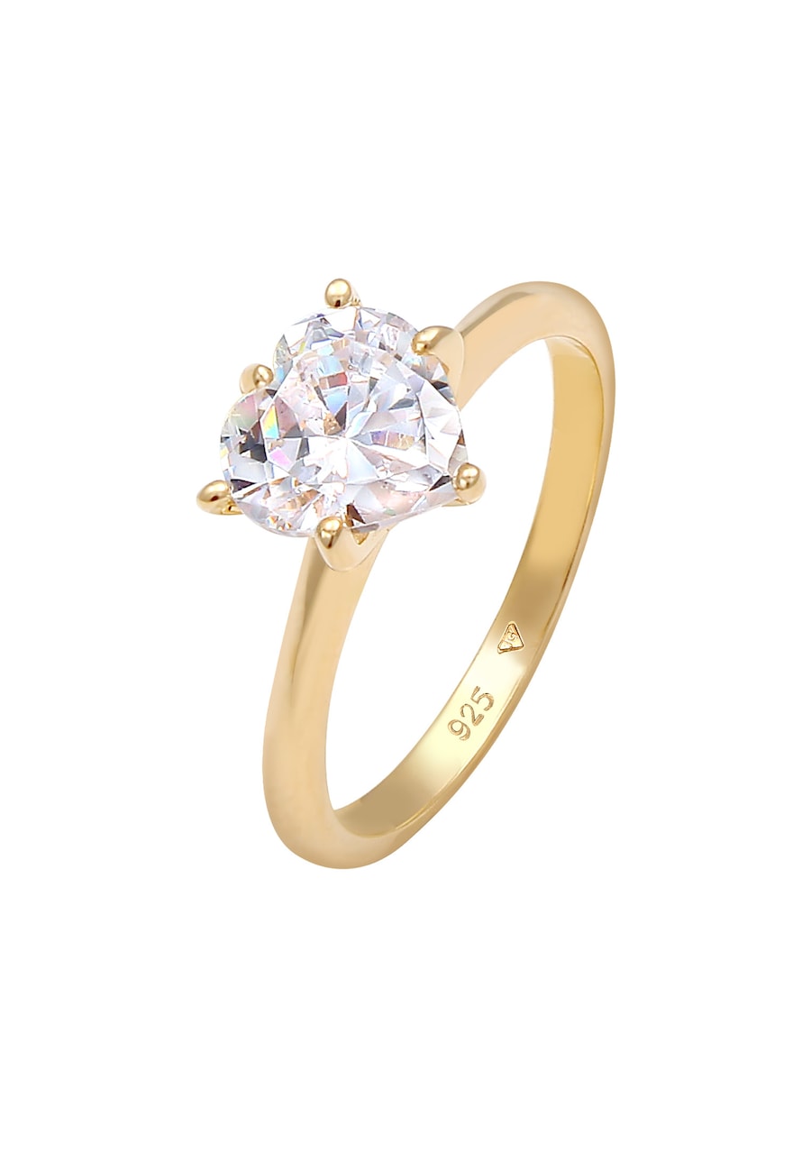 Elli Damski soliter zaręczynowy miłość z cyrkonią kryształami w srebrze 925 Sterling Silver Pierścionki 1 ct
