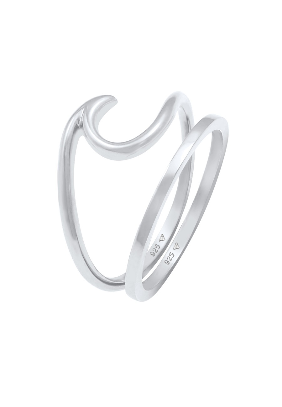 Elli Damski zestaw fale Basic morski ze srebra próby 925 Sterling Silver Pierścionki 1 ct