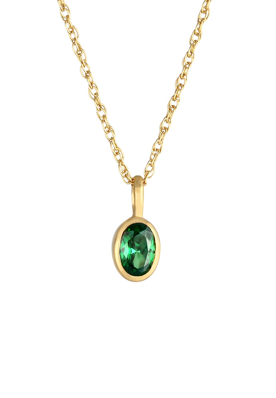 Elli Ladies Statement Elegant with Emerald Green Zirconia Stone in 925 Sterling Silver Gold Plated Naszyjniki 1 ct Damski