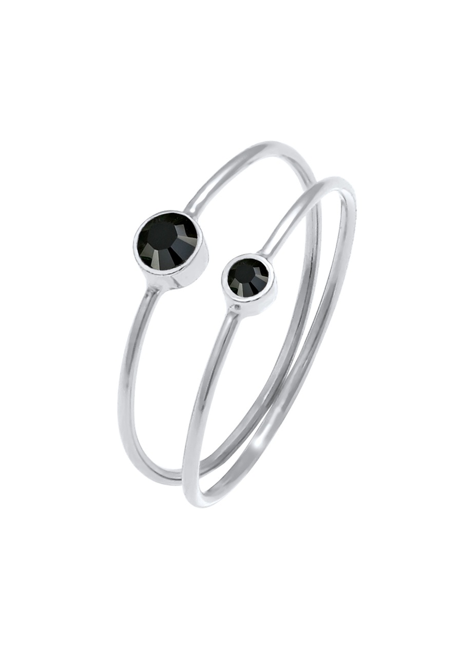 Elli Damski zestaw filigran z kryształami czarny w srebrze próby 925 Sterling Silver Pierścionki 1 ct