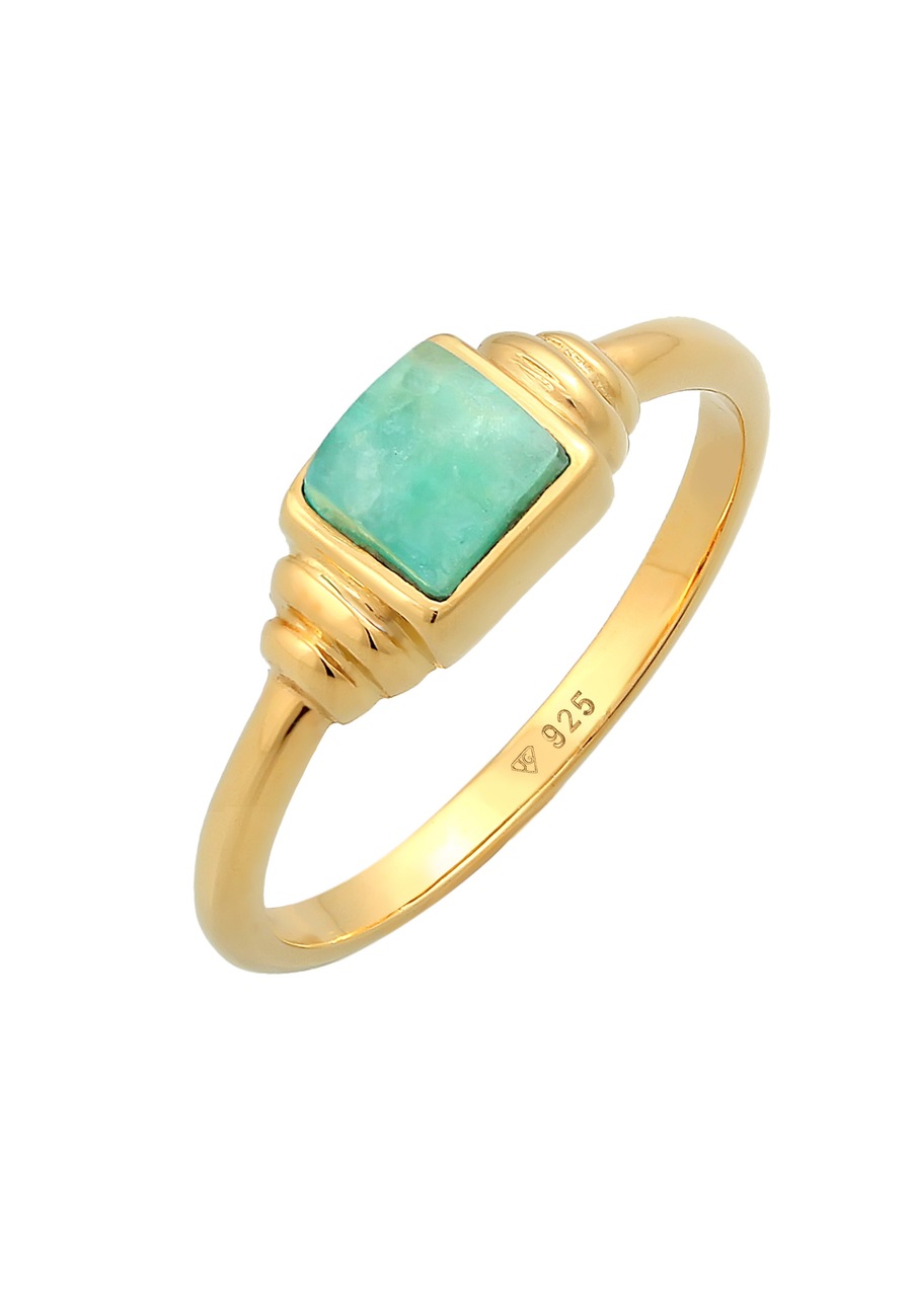 Elli PREMIUM Damski soliter Vintage kwadrat z amazonitem w pozłacanym srebrze 925 Sterling Silver Pierścionki 1 ct