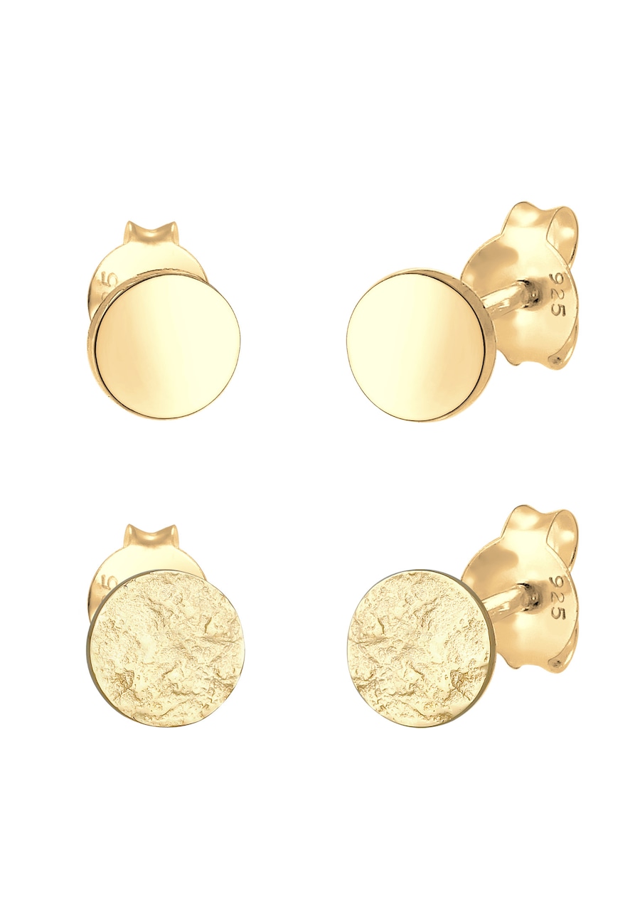 Elli Damskie kolczyki sztyfty zestaw 2 częściowy matowy, błyszczący, okrągły, klasyczny w srebrze próby 925 Sterling Silver Kolczyki 1 ct