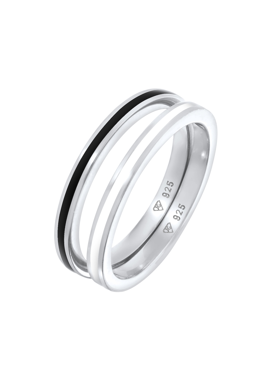 Elli Damski Zestaw pierścionków Podstawowy Czarny z emalią w srebrze 925 Sterling Silver Pierścionki 1 ct