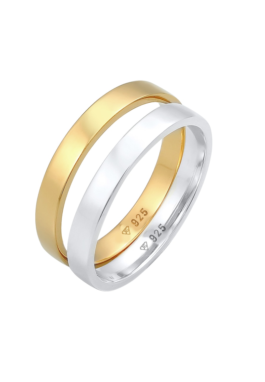 Elli Damski pierścionek Duo Duo Basic Classic Bi-Color w pozłacanym srebrze 925 Sterling Silver Pierścionki 1 ct
