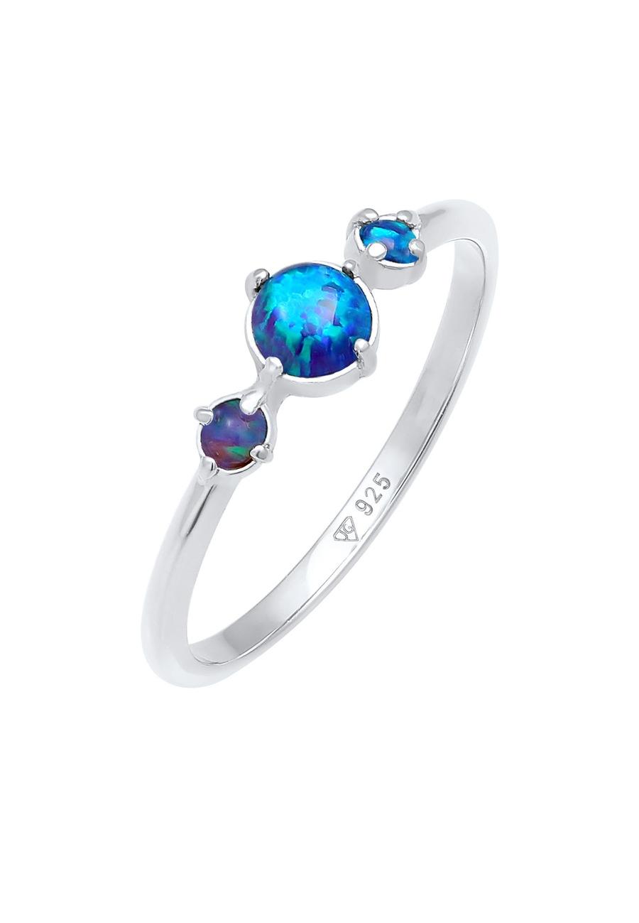 Elli Damska obrączka Geo Vintage Trend z syntetycznym opalem w srebrze próby 925 Sterling Silver Pierścionki 1 ct Damski