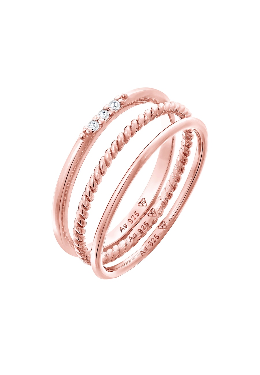 Elli Damski do łączenia Basic zestaw 3 częściowy z kryształami cyrkonii w srebrze 925 Sterling Silver Pierścionki 1 ct