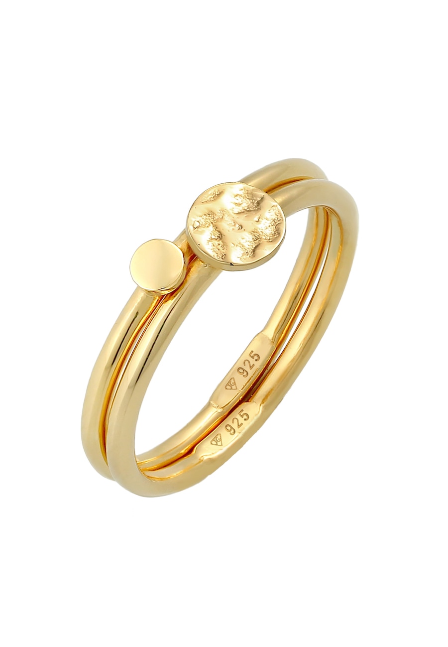 Elli Damski zestaw pierścionków do łączenia Duo Circle Plate Basic Minimal Timeless w srebrze 925 Sterling Silver Pierścionki 1 ct