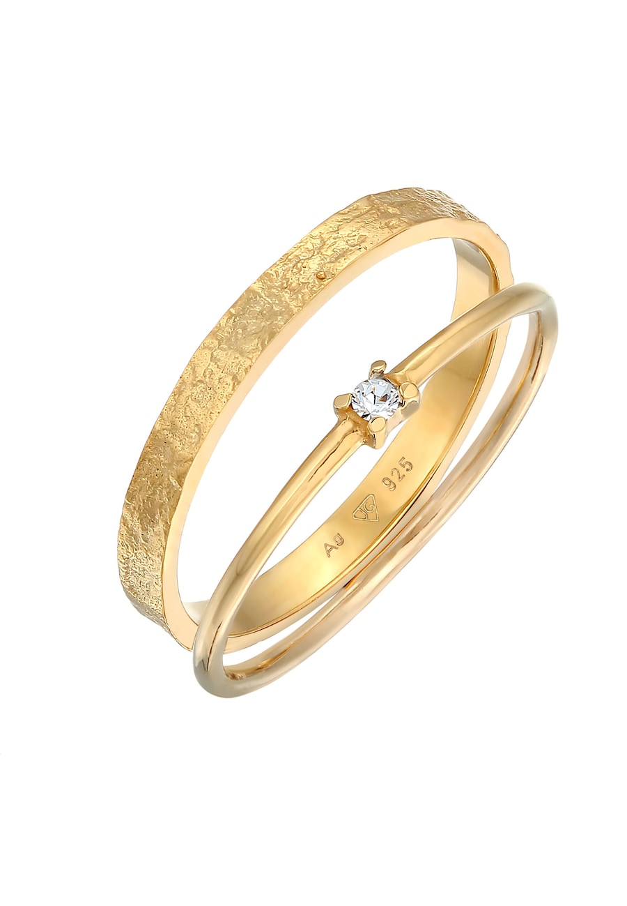 Elli Damski zestaw 2 pasjansów ze szklanym kryształem ze srebra 925 Sterling Silver Pierścionki 1 ct