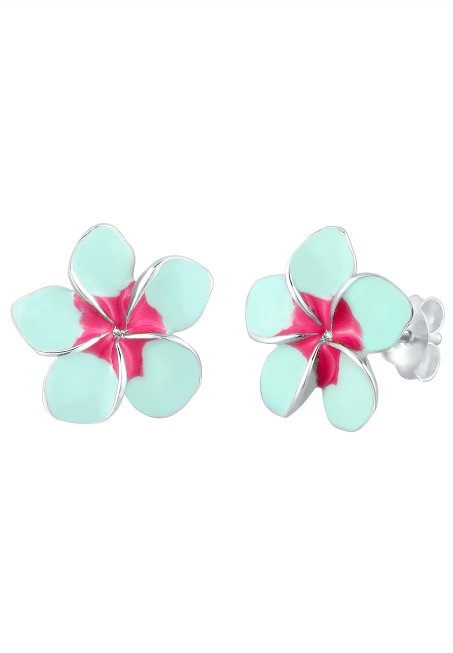 Elli Damskie kolczyki sztyfty Kwiat plumeri z emalią, srebro 925 Sterling Silver Kolczyki 1 ct