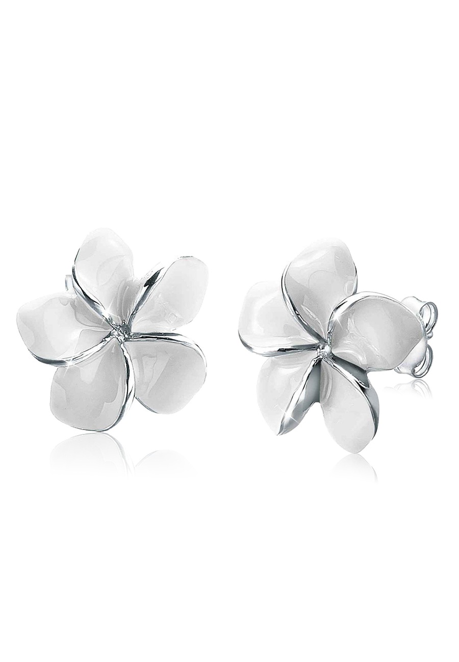 Elli Damskie kolczyki sztyfty Kwiat plumeri z emalią, srebro 925 Sterling Silver Kolczyki 1 ct