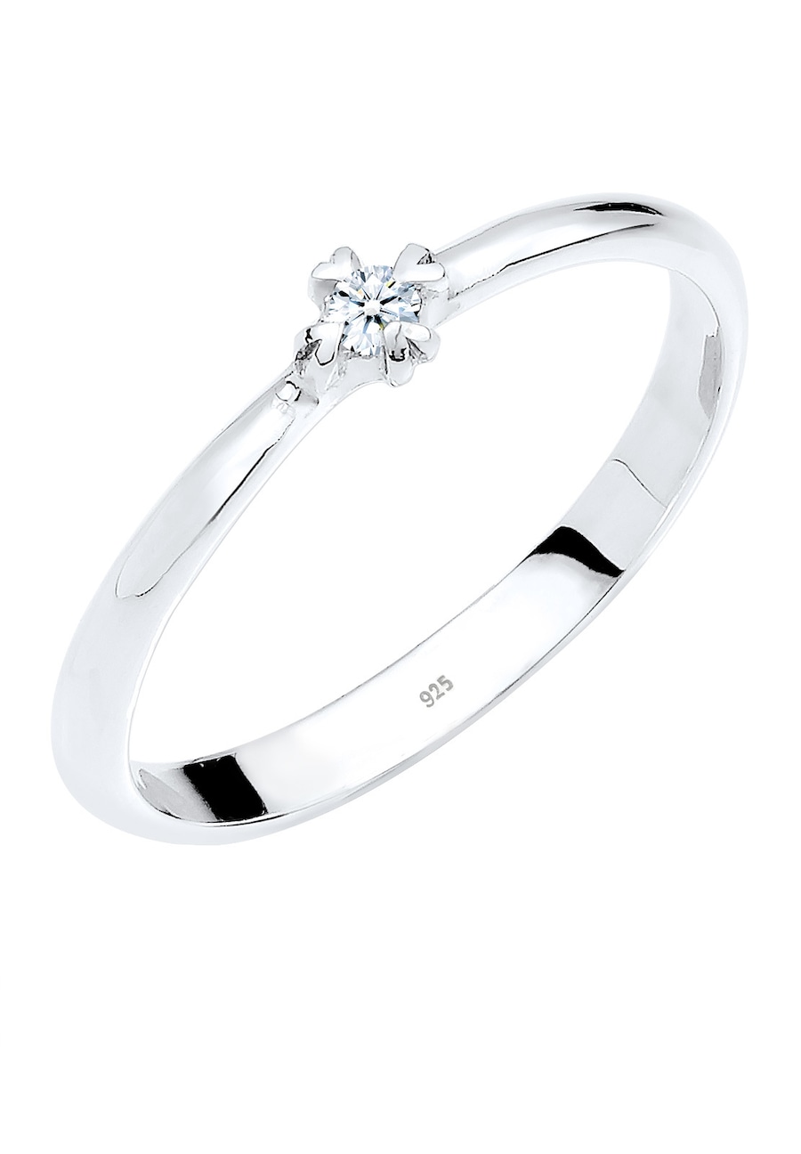 Elli DIAMONDS Damski pierścionek zaręczynowy pasjans serce z diamentem (0.03 ct.) ze srebra próby 925 Sterling Silver Pierścionki 1 ct